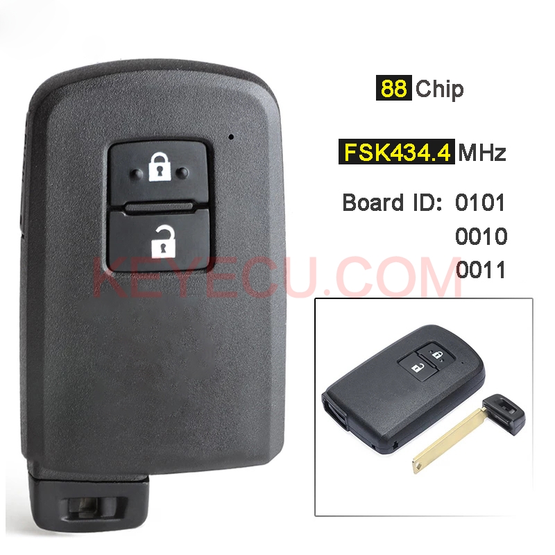 FSK 433MHz 434MHz 88 Chip Smart Remote Key Fob For Toyota Auris Yaris