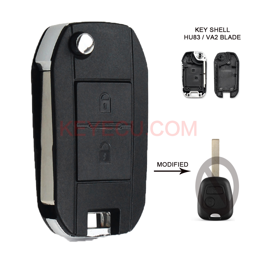 Modified Flip Folding Car Key Shell 2 Button Key Case for Peugeot 307 ...