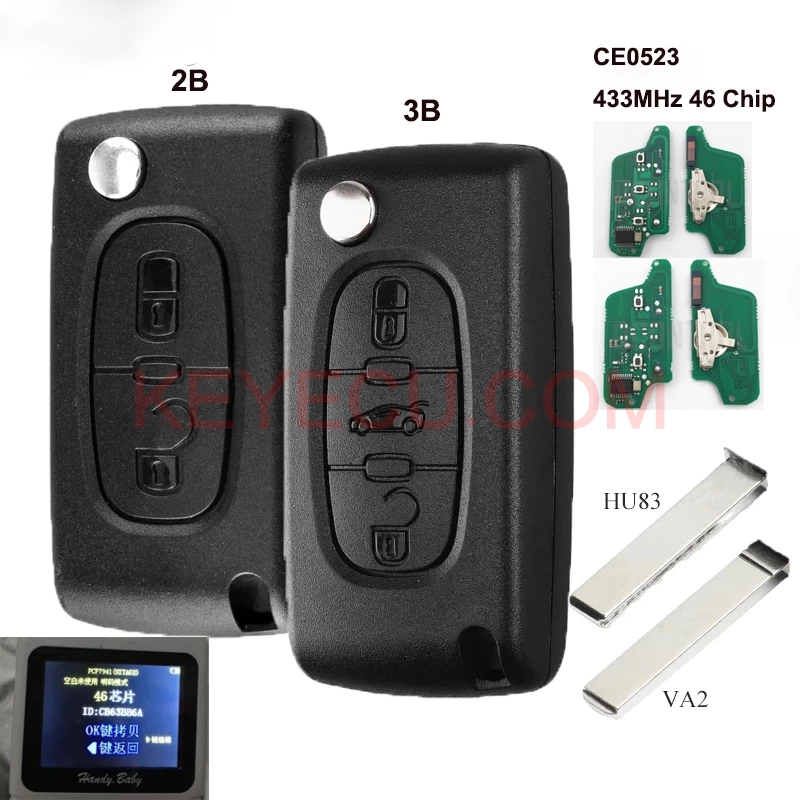 Ce0523 0523 Remote Flip Remote Key Ask Fsk 433mhz Id46 For Peugeot 207